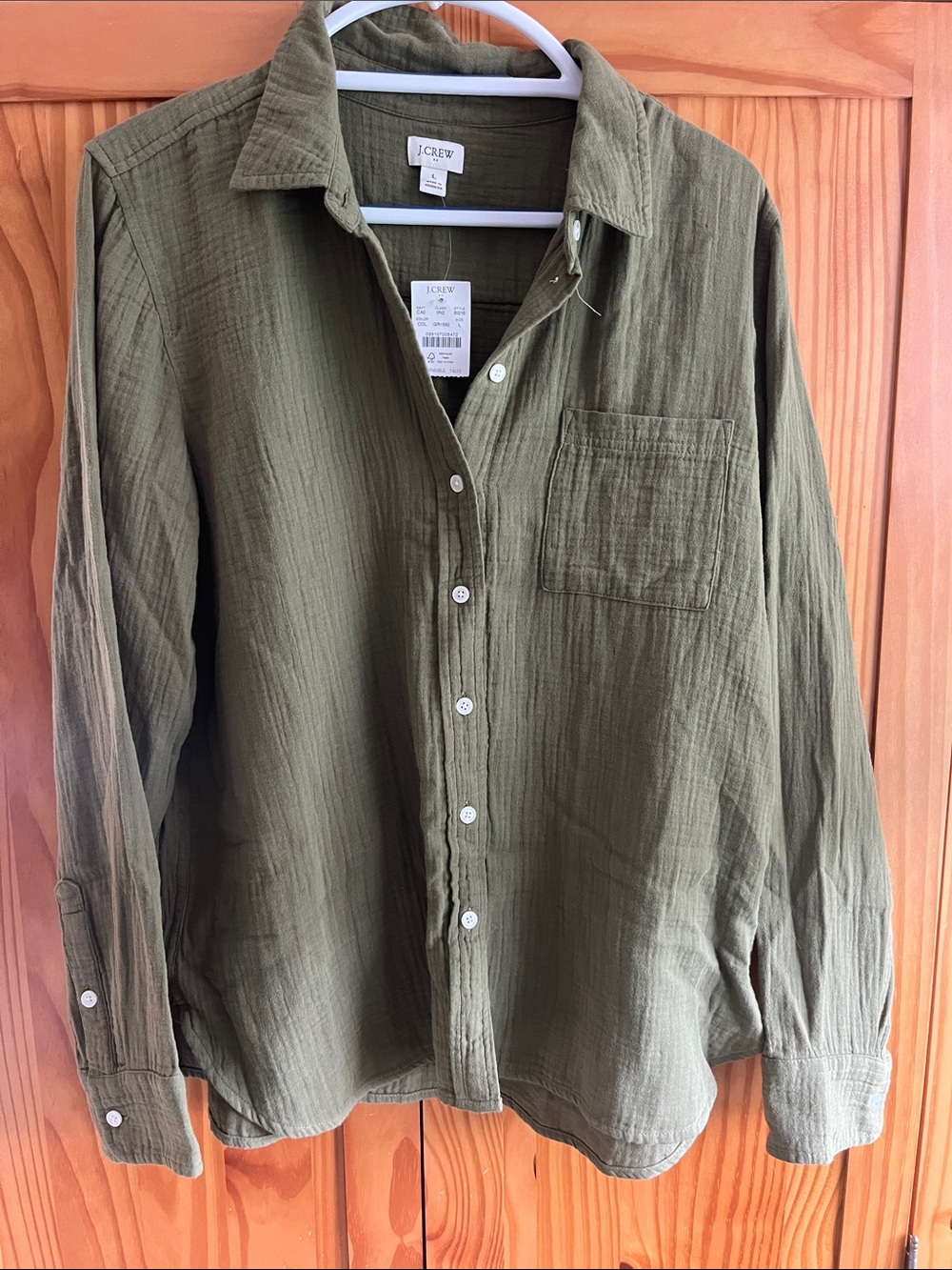 J. Crew Double Gauze Button-up Olive Long-Sleeve Shirt